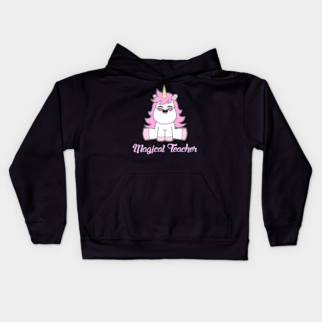 Pink Unicorn Glasses Teacher Kids Hoodie by Imutobi